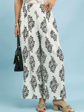Umgee Black on White Wide-Leg Printed Palazzo Pants